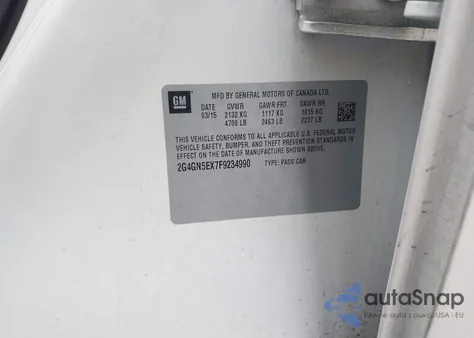 2015 Buick Regal Turbo/E-Assist Premium I z USA, uszkodzony, nr VIN 2G4GN5EX7F9234990